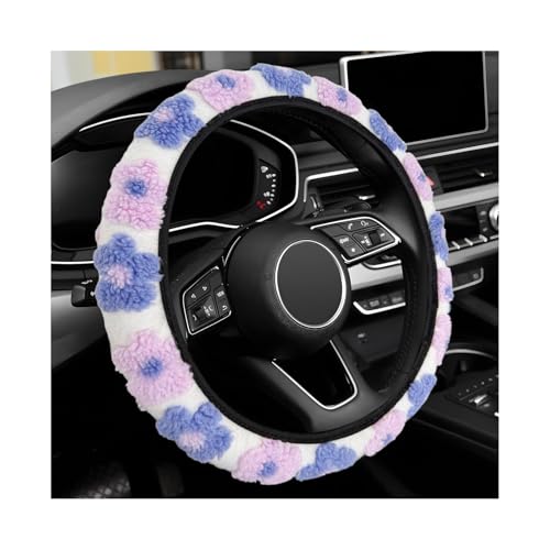 Plush Flowers Steering Wheel Cover, 15 inch Anti-Slip Breathable Steering Wheel Protector Cute Floral Decor, Elastic Soft Wheel Cover Universal Fit for Most Vehicles (Light Purple) - color: Light Purple