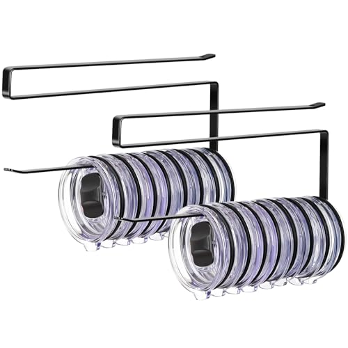 2 Pack Tumbler Lid Organizer, Horizontal Tumbler Lid Storage Hook to Hold Up 20 Lids, Space Saving Cup Lid Holders Under Cabinet Tumbler Lid Hook for Kitchen Organizer, Paper Towel Rack Hanger (Black) - color: Black, size: 2 Pack