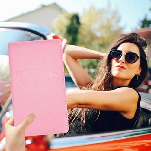 PLOJOP Car Registration and Insurance Card Holder, Leather License Document Pink Glove Box Compartment Organizer, Car Wallet Case for Essential Info, License Cards, ID Card - color: Pink