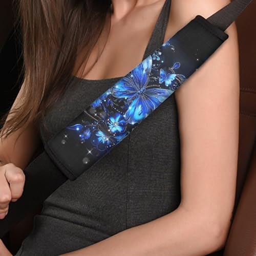 Dreaweet Blue Butterfly Seat Belt Cover Pad Cute Car Accessories for Women Girly,Soft Seatbelt Covers 2 Pcs Car Seat Belt Covers Shoulder Strap Pad - color: Blue Butterfly