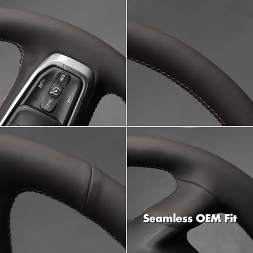 MEWANT Hand Stitch Steering Wheel Cover for Dodge RAM 1500 2500 3500 2019-2025 DIY Custom Fit Coffee Leather Steering Wheel Wrap Protector Non-Slip Breathable - color: Coffee Microfiber Leather&Coffee Stitching