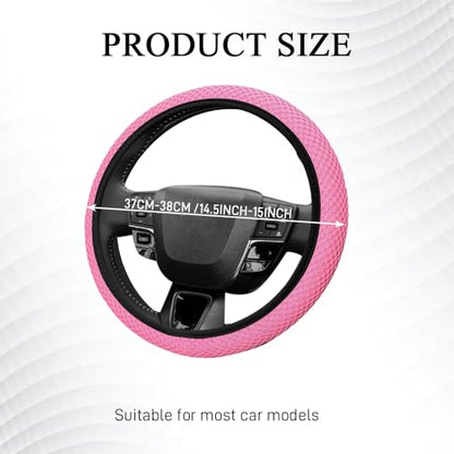Elastic Stretch Steering Wheel Cover, Steering Wheel Protector, 15 Inch Anti-Slip Breathable Microfiber Ice Silk Protection, Easy Carry, Warm in Winter & Cool in Summer for Cars (Pink) - color: Pink