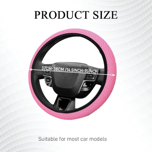 Elastic Stretch Steering Wheel Cover, Steering Wheel Protector, 15 Inch Anti-Slip Breathable Microfiber Ice Silk Protection, Easy Carry, Warm in Winter & Cool in Summer for Cars (Pink) - color: Pink