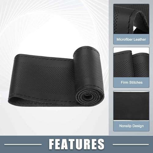 Car Hand Sewn DIY Steering Wheel Cover Breathable Comfortable 32-35cm Stitch on Wrap Cover Microfiber Leather Black Stitches - color: Black Stitches