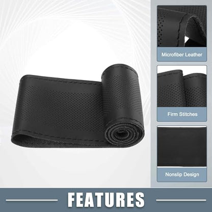 Car Hand Sewn DIY Steering Wheel Cover Breathable Comfortable 32-35cm Stitch on Wrap Cover Microfiber Leather Black Stitches - color: Black Stitches