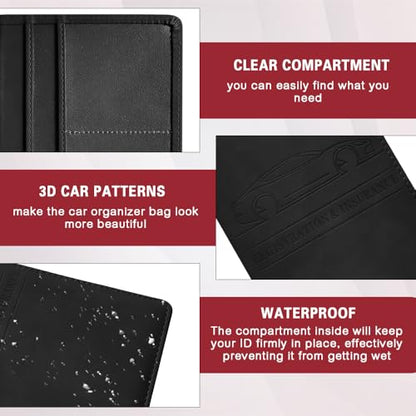 Car Registration and Insurance Holder, Registration and Insurance Card Holder, Auto Glove Box Organizer with Magnetic Shut, PU Leather Automobile Documents Wallet for Cards (Black) - color: Black
