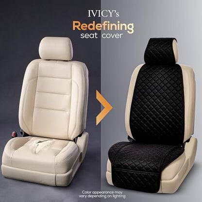 IVICY Faux Linen Front Car Seat Cover – Non-Slip Bucket Seat Protector for Most Cars, SUVs, Vans & Trucks – 1 Seat Cover, Machine Washable, Side-Airbag Friendly, Black - color: BLACK HYB LN