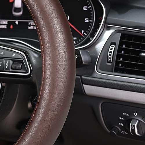 Haokay Heavy Duty Pure Cowhide Steering Wheel Cover, Genuine Leather Steering Cover Brown Leather Steering Wheel Cover with 15 Inches Universal Fit (Brown-1) - color: Brown-1