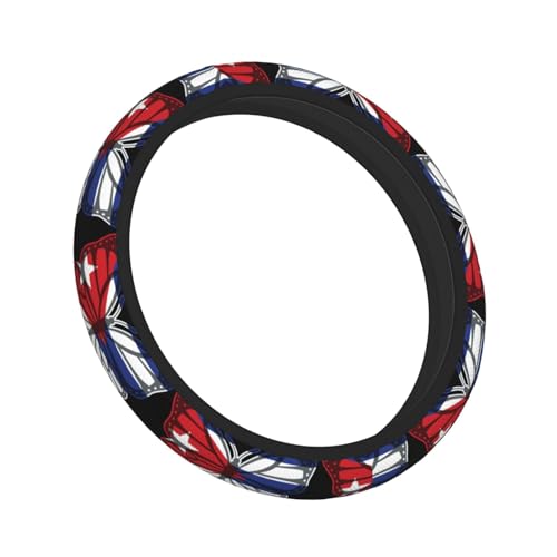 Butterfly Cuban Flag Breathable Neoprene Steering Wheel Cover - Anti-Slip Floral Design Universal Fit for Cars/Trucks/Suvs (14.5"-15" Inch) - color: Butterfly Cuban Flag