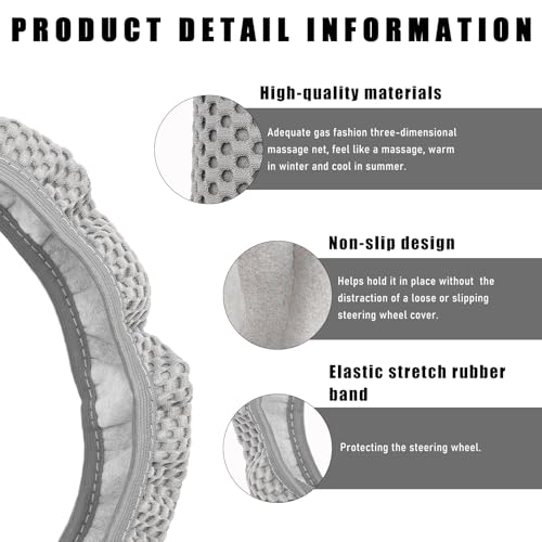 Wevdn Elastic Stretch Steering Wheel Cover, 15"×15" Microfiber Breathable Ice Silk Steering Wheel Protector, Anti-Slip Elastic Steering Wheel Cover for Men Women, Car Accessories (Gray) - color: Gray