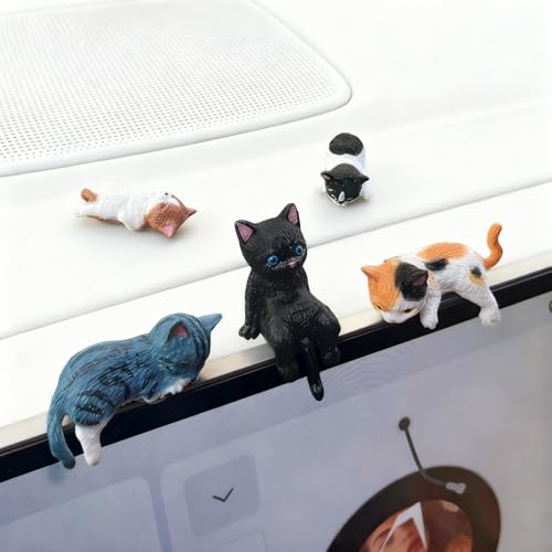 Cat Car Dashboard Decorations, Cat Rear View Mirror Accessories Interior Accessories Dashboard Decor, Cute Car Dash Decor Rearview Mirror Ornament for Women Girl - 5PCS