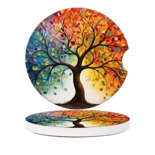 Cup Holder for Car,Tree of Life with Leaves Ceramic Coasters Non-Slip Cup Holder Insert with Fingertip Grip, Auto Interior Accessories for Women & Men,Pack of 2, 2.56In - color: Tree of Life With Leaves