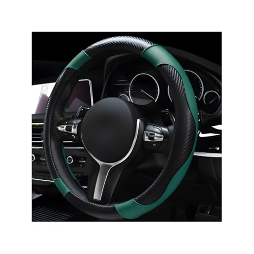 povtii Car Steering Wheel Cover, 15 Inch Leather Breathable Auto Steering Wheel Protector, Comfortable Non-Slip Vehicle Steering Wheel Covers, Universal Car Accessories (Dark Green, with Lining) - color: Dark Green, With Lining