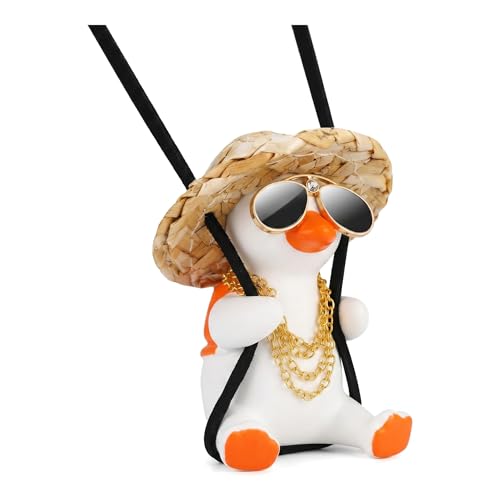 Funny Duck Ornament Gift,Hanging Duck for Car Mirror,Rear View Mirror Hanging Accessories,Car Accessories,Rear View Mirror Charm,Cute Car Mirror Hanging Accessories for Women Men Teens - color: Wealthy Duck