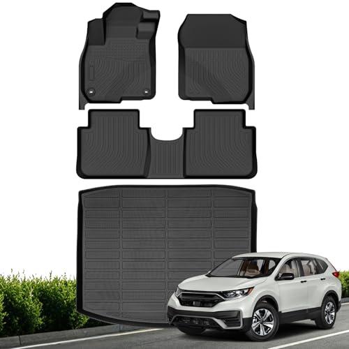 Floor Mats & Cargo Liner for Honda CR-V 2017-2022 (Cargo Mat in Lower Position), All Weather TPE Floor Liners Custom Fit Honda CRV Heavy Duty Car Mats 1st & 2nd Row & Trunk Mat Accessories Black - style: 26）For Honda CRV | 2017-2022 | Combo Set