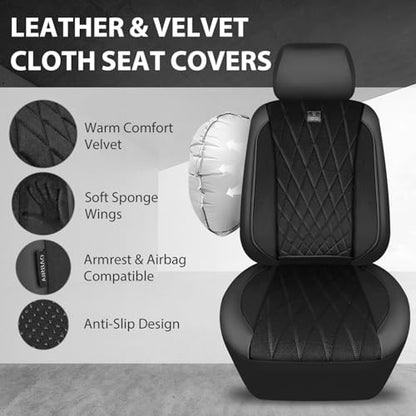 CAR PASS Luxury Faux Leather Car Seat Covers Front Seats, Breathable Soft Velvet Premium Automotive Seat Covers 2 Pack, Armrest Airbag Compatible Universal Fit for Most Sedan SUV Van Truck, Black - color: Black Velvet, size: Two Front