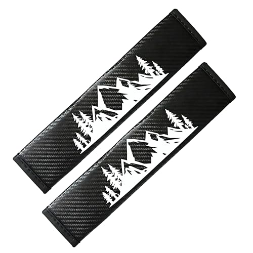 Mountain Sequoia Seat Belt Strap Cover Pad, Inspirational Interior Car Accessories Decor, for Auto Car Truck Pickup 2026, Carbon Fiber Leather, Shoulder Neck Cushion Protector, Black, 2 PCS - color: Mountain