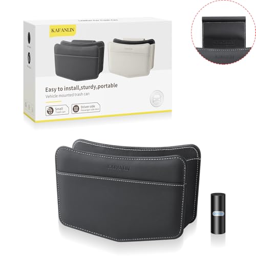 Car Trash Can Small Leather Vehicle Trash Bin Car Dustbin Garbage Organizer Holder with Trash Bag Foldable Mini Cars Storage Bag Container for Auto SUV Van Trucks (Black,Glovebox Hanging)