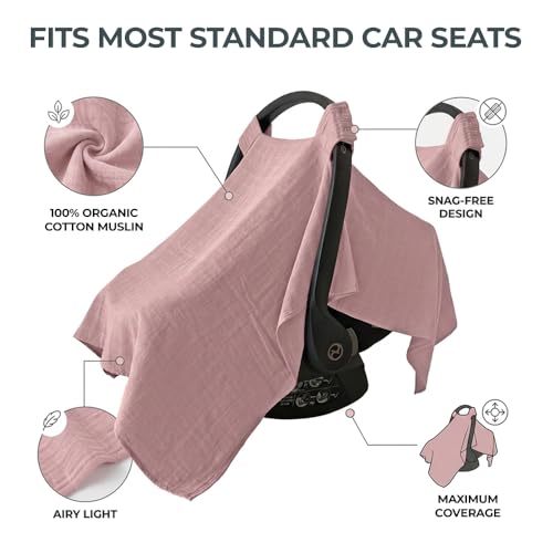 MOZAH Baby Car Seat Cover - Roman Green - 100% Organic Muslin - Soft, Breathable and Lightweight, Baby Infant Car Seat Essentials