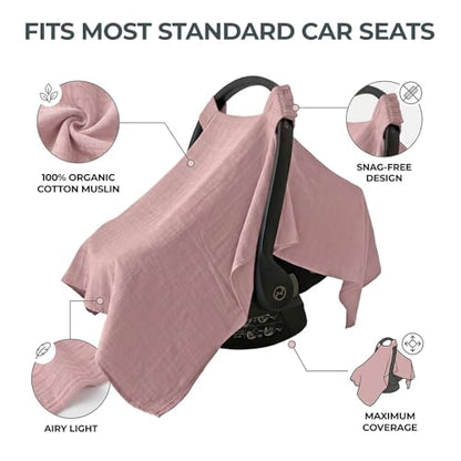 MOZAH Baby Car Seat Cover - Warm Taupe - 100% Organic Muslin - Soft, Breathable and Lightweight, Baby Infant Car Seat Essentials - color: Warm Taupe, style: Travel Car Seat