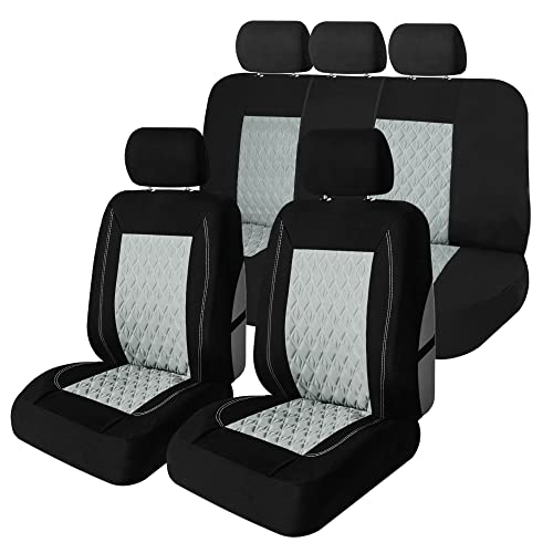 Universal Fit Diamond Stitched Flat Cloth Car Seat Covers Full Set - Gray - color: Gray