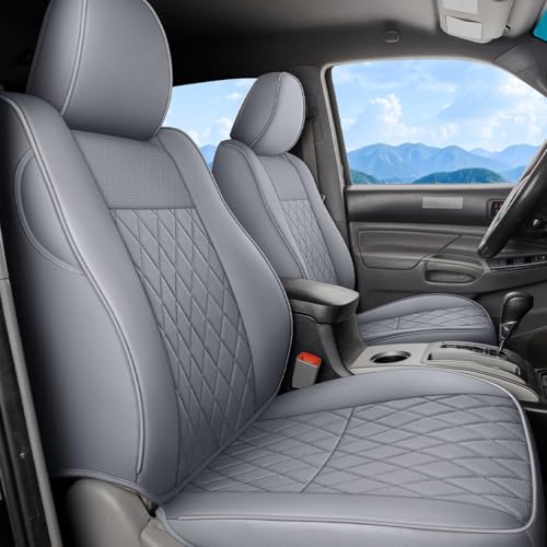 Coverado Tacoma Seat Covers, Car Seat Covers Front Seats, Leather Seat Covers for Cars Car Seat Protector Cushion Tacoma Accessories Custom Fit 2005-2023 Toyota Tacoma Double/Crew Cab(Gray) - color: Gray, size: Front（2005-2015）