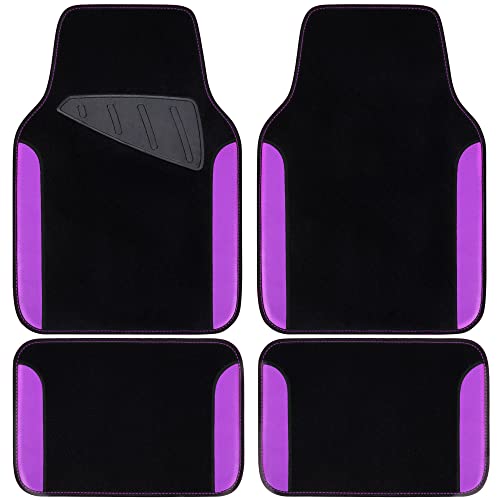 CAR PASS Waterproof Universal Fit Car Floor Mats, Faux Leather Car Carpet Mats with Anti-Slip Nibbs Backing & Driver Heel Pad Fit for SUV,Vans,sedans, Trucks,Set of 4pcs for Women (Black with Purple) - color: Purple