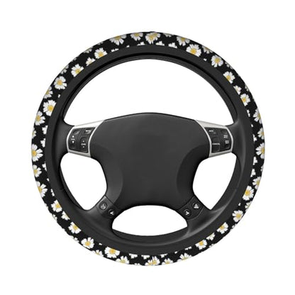 Beautiful Daisy Steering Wheel Cover - Cute White Daisy Steering Wheel Covers Car Cup Holder Pad 2 Pack Accessories Universal 15 Inch Auto Anti-Slip Car Wheel Protector - color: Daisies