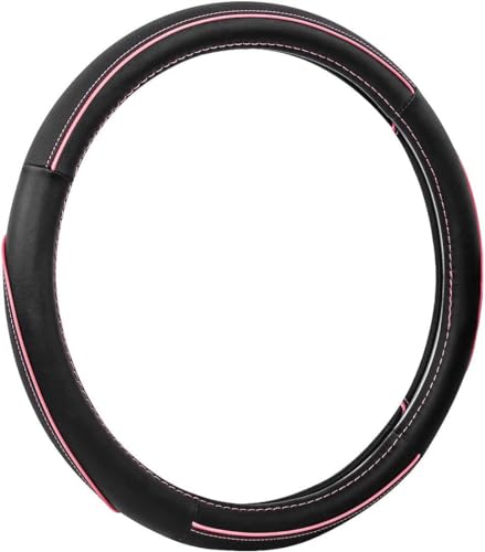 CAR Pass Colour Piping Leather Universal Fit Steering Wheel Cover, Perfectly fit for 14.5-15 inches Suvs, Vans, Trucks, Sedans, Cars (Black&Pink) - color: Black&Pink