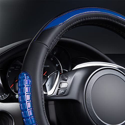 Flying Banner car Steering Wheel Cover Gel Massage Velvet Cool Warm Universal Size 15 inches SUV Truck Anti Slip Odorless Summer Winter (Black Blue, Gel Massage) - color: Black Blue