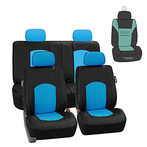 FH Group Automotive Seat Cover Highest Grade Faux Leather Blue Black Full Set, Combo Car Seat Cover Design Airbag Compatible Split Bench Tan Car Seat Cover Interior Accessories Universal Fit SUV - color: Blue, size: Full Set