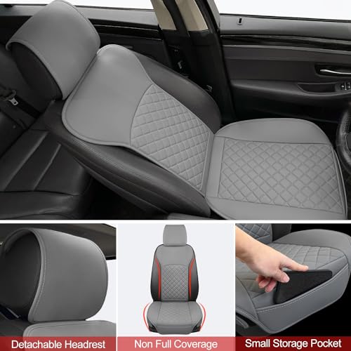 BEITK 2 Pack Leather Front Seat Covers, Universal Sideless Car Seat Protectors, Waterproof Automotive Seat Cover for Most Cars Trucks SUV(Gray) - color: only front pair gray