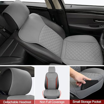 BEITK 2 Pack Leather Front Seat Covers, Universal Sideless Car Seat Protectors, Waterproof Automotive Seat Cover for Most Cars Trucks SUV(Gray) - color: only front pair gray