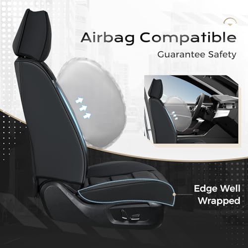 Coverado Car Seat Covers, Front Covers for Cars, Car Seat Cover Front Seats, Automotive Seat Cover, Waterproof, Leather Car Seat Cushion, Universal Interior Covers Seat Protectors for Most Cars Black