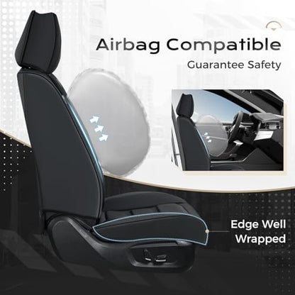 Coverado Car Seat Covers, Front Covers for Cars, Car Seat Cover Front Seats, Automotive Seat Cover, Waterproof, Leather Car Seat Cushion, Universal Interior Covers Seat Protectors for Most Cars Black