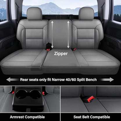 Coverado Silverado Seat Covers Full Set, Faux Leather Car Seat Covers Fit for Chevy Silverado GMC Sierra 2007-2013 & 2019-2026 1500, 2020-2026 2500HD 3500HD Crew Double Extended Cab(Gray) - color: Gray, size: FullSet(2007-2013&2019-2025)