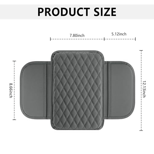 Stacool Upgraded Car Center Console Cover,Microfiber Leather Car Armrest Cover Cushion with 2 Storage Bags,Universal Car Armrest Storage Box (Gray)