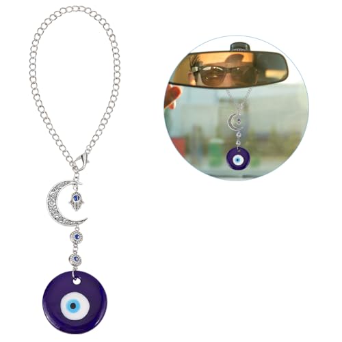 Blue Evil Eye Car Hanging Pendant Ornament Evil Eye Beaded Charms with Moon Car Hanging Ornament Suncatcher Good Luck Gift for Easter Rear View Mirror Window Balcony Keychain Home Decor - color: Bule
