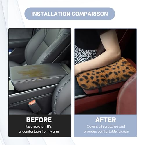 wuyaoyao Car Center Console Cover, 11.8"×7.87" Soft Sheepskin Wool Car Armrest Cover, Leopard Print Auto Armrest Cushion Pad, Furry Vehicle Arm Rest Protector, Universal Car Accessories (Brown)