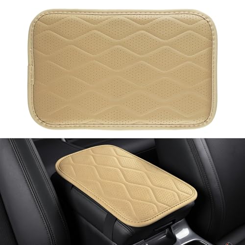 Amiss Car Center Console Cover, Leather Car Armrest Cushion, Universal Waterproof Cushion Pad, Non-Slip Car Interior Accessories, Fits Most Sedans SUVs Trucks (Light Beige) - color: light beige, size: Without Storage