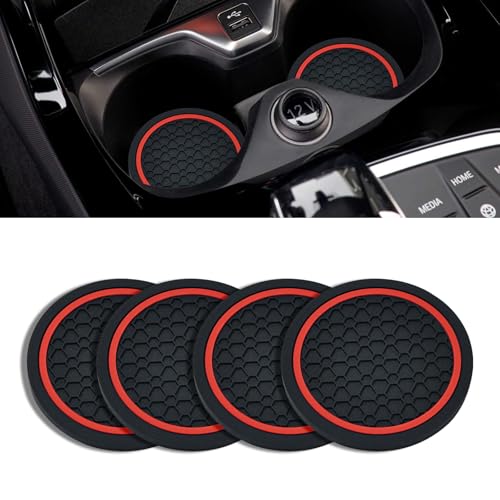4PCS Car Cup Holder Coasters, 2.75 Inch Non-Slip Insert Cup Holder Pad, Dustproof Automotive Interior Accessories Mat, Universal for Trucks, Vehicles, RVs and More (Black/Red) - color: Black/Red