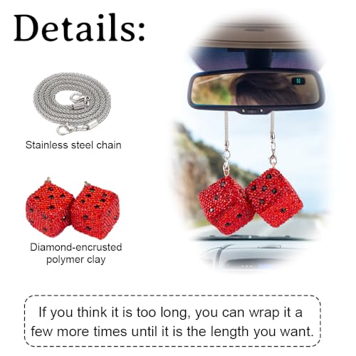 Bling Diamond Dice Car Hanging Accessories – Crystal Rear View Mirror Ornament, Sparkly Car Decor, Lucky car Accessories All Models