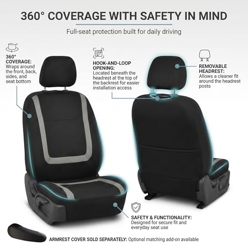 FH Group Car Seat Covers Unique Flat Cloth Full Set Automotive Seat Covers Front Set and Rear Solid Bench Gray Black Seat Covers w. Gift Universal Fit Interior Accessories for Cars Trucks and SUVs - color: Gray