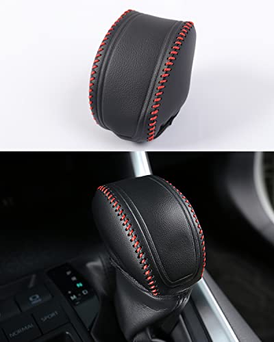 for RAV4 2019-2025 Gear Shift Knob Cover, Genuine Leather Interior Protective Gear Shift Trim for Toyota Highlander 2020-2026- Red Trim - color: Leather Red Trim