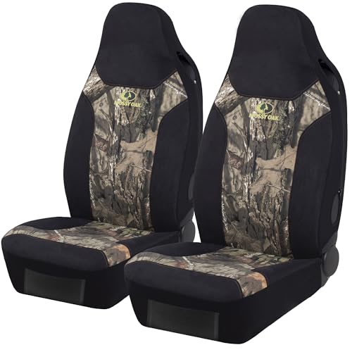 Mossy Oak High Back Camo Seat Covers, Airbag Compatible, Large Size to Fit Truck Seats - Made with Cotton & Suede Fabric - Official Licensed Product - size: Cotton & Suede Camo High Back Front Truck