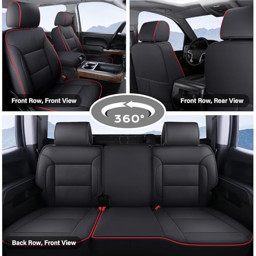 Coverado Chevy Silverado Seat Covers Full Set, Faux Leather Car Seat Covers Fit for 2014-2018 1500, 2015-2019 2500HD 3500HD Chevy Silverado GMC Sierra Crew Double Extended Cab (Red) - color: Red, size: FullSet(2014-2018)