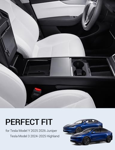 Motrobe 4PCS 2026 Center Console Organizer Tray for Tesla Model Y Juniper (Only Premium & Performance 2025/2026) Model 3 Highland (Standard, Premium & Performance 2024/25/26) Accessories - size: 4PCS Console Tray(Model Y Juniper & 3 Highland)