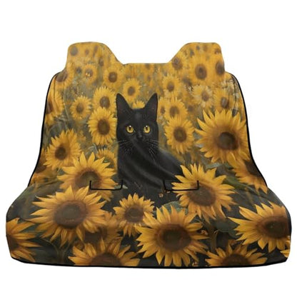 Cat Sunflower Print Waterproof Back Seat Cover, Rear Bench Seat Cover Universal Fit for Cars Sedans SUVs Vans Truck Automotive Interior Backseat Car Covers - color: Cat Sunflower