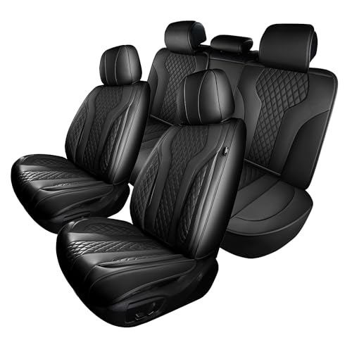 Leather Car Seat Covers Full Set, Breathable Faux Leather Seat Covers for Cars SUV Sedan Waterproof Black - color: Black