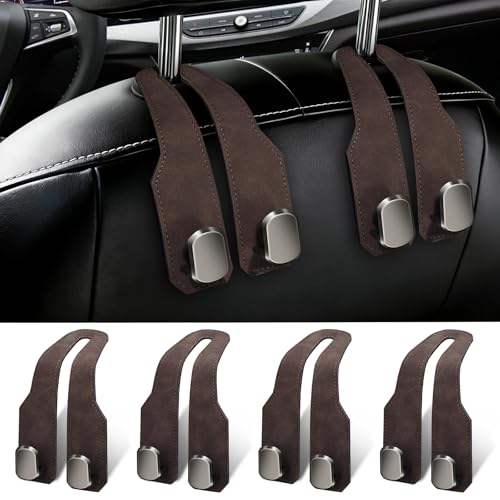 4 Pack Car Seat Headrest Hooks for Purses and Bags, Car Purse Holder With Double Metal Hooks, Headrest Back Seat Handbags Hook, Universal Car Purse Hanger, Cute Car Hanging Accessories, Brown - color: 4pcs Brown